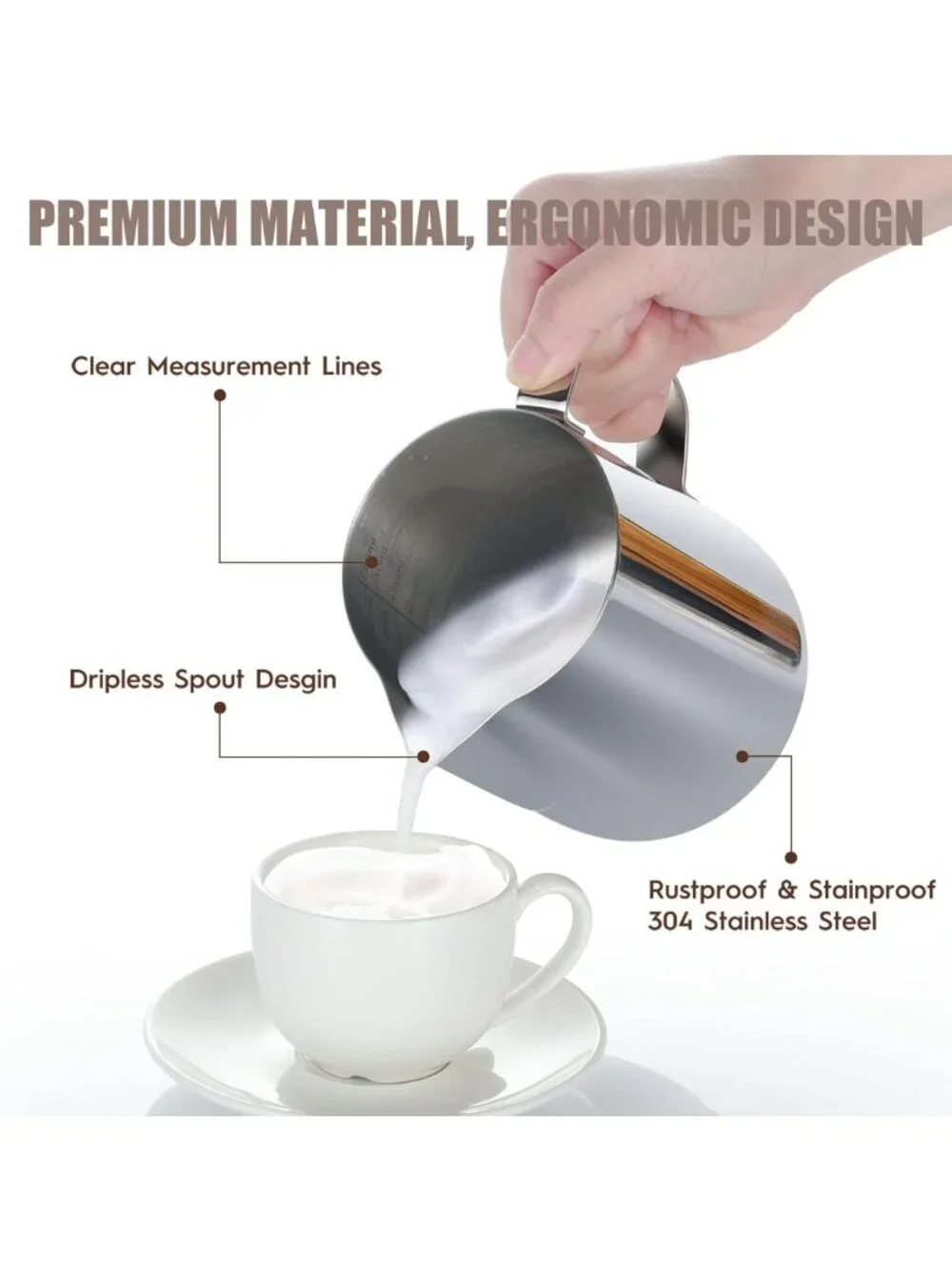 Stainless Steel Milk Frothing Pitcher 20oz - Barista Tool for Cappuccino & Latte